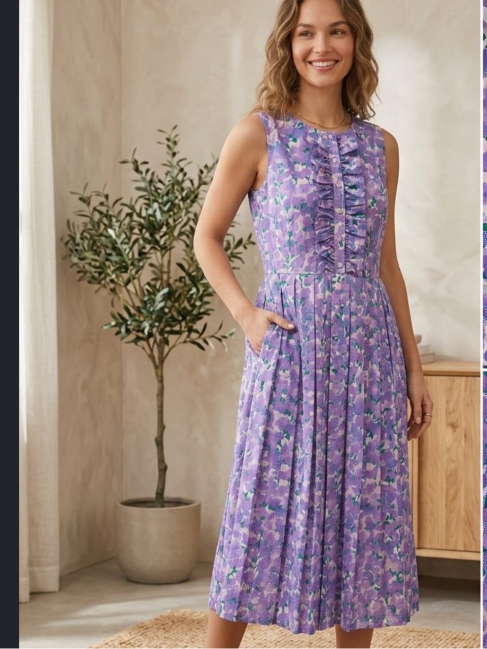 J Crew Collection Ratti Lilac Purple Floral Ruffle Midi Dress AR659 Size 10